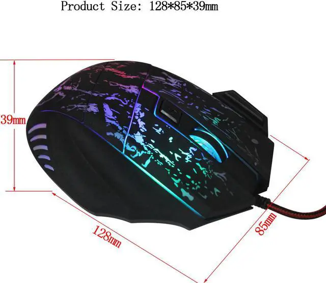 Alt view image 4 of 7 - HXSJ A874 7 Buttons 1000 / 1600 / 2400 / 3200 / 5500DPI with LED USB Wired Optical Game Gaming Mouse Light Computer Mouses For PC games