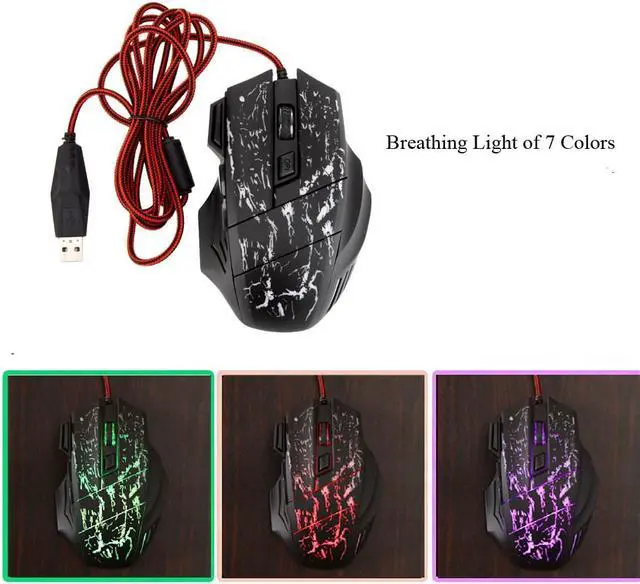 Alt view image 5 of 7 - HXSJ A874 7 Buttons 5500DPI USB Wired Optical Game Gaming Mouse Light Computer Mouses For PC games