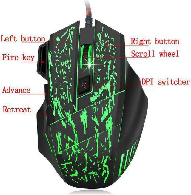 Alt view image 4 of 7 - HXSJ A874 7 Buttons 5500DPI USB Wired Optical Game Gaming Mouse Light Computer Mouses For PC games