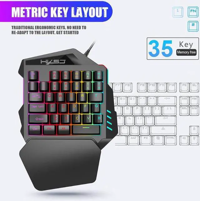 Alt view image 4 of 8 - HXSJ V100 Wired Gaming Keyboard Backlight 35 Keys One-handed Keyboard Black