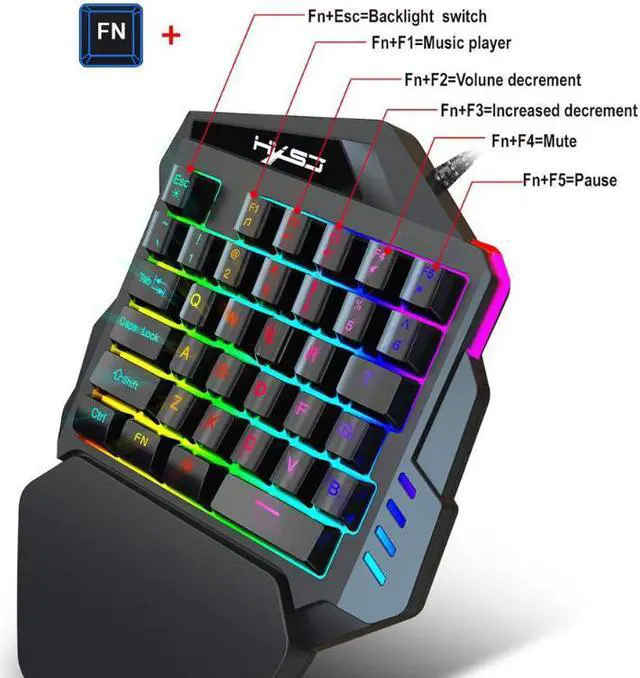 Alt view image 3 of 8 - HXSJ V100 Wired Gaming Keyboard Backlight 35 Keys One-handed Keyboard Black