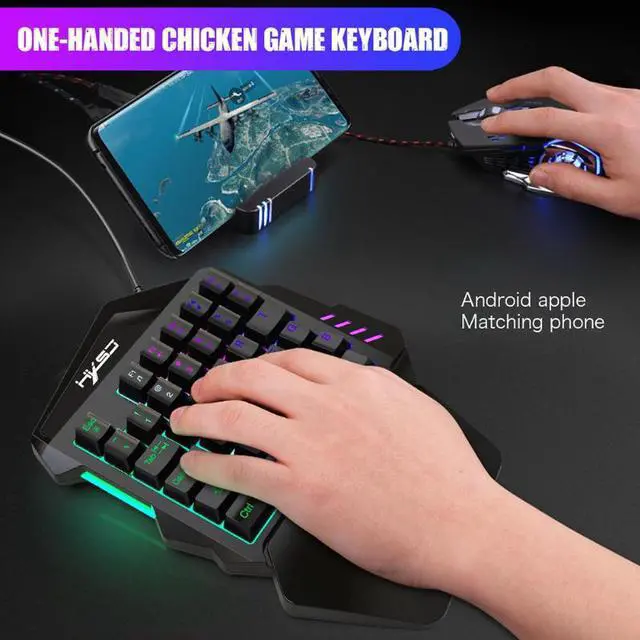 Alt view image 7 of 8 - HXSJ V100 Wired Gaming Keyboard Backlight 35 Keys One-handed Keyboard Black