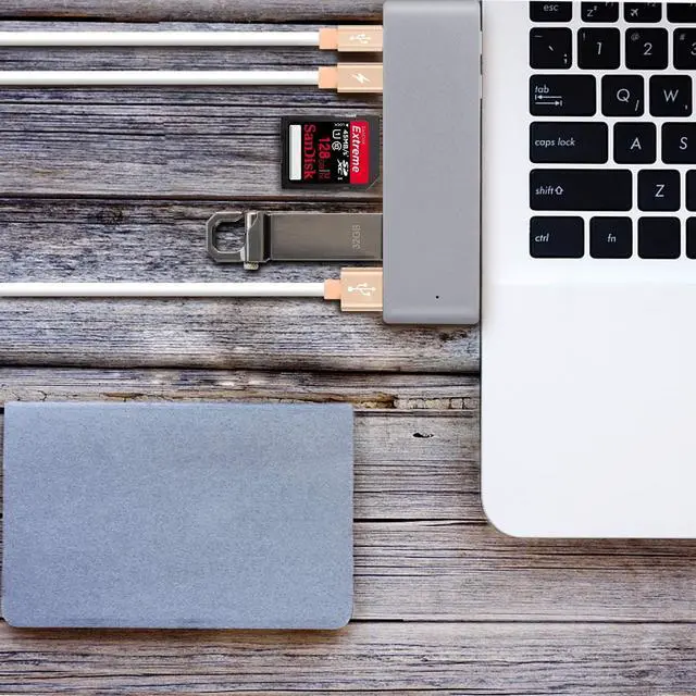 Alt view image 7 of 7 - LUOM Thunderbolt USB C Hub, Aluminum Thunderbolt 3 4K@60Hz Type-C Hub Adapter Dongle Compatible 2016/2017 MacBook Pro 13”15”, 2X USB 3.0,2x Type C Power Delivery, microSD/SD Card Reader (Grey)