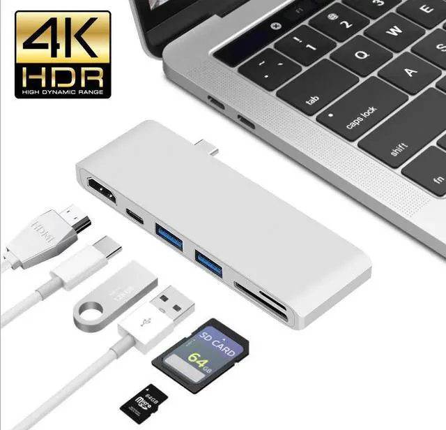 Main image of LUOM USB C Hub, 6-in-1 USB C Docking Station with HDMI 4K,Type C Power Delivery,2 USB 3.0 Ports, SD/Micro Card Reader, Compatible with MacBook Pro 2017/2016 13/15inch,MacBook 2018 13 inch - Silver