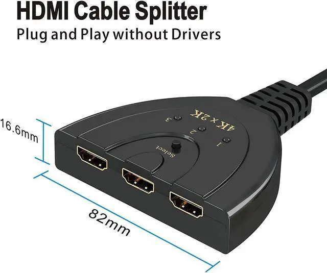 Alt view image 2 of 7 - LUOM 3-Port HDMI Switch, 3 Port 4K HDMI Switch 3x1 Switch Splitter with Pigtail Cable Supports Full HD 4K 1080P 3D Player HD Audio for HDTV, Projector, Computer,Monitors