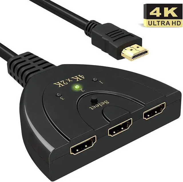 Main image of LUOM 4K 3-Port Splitter Switcher Hub with Pigtail Cable Supports Full HD 4K 1080P 3D Player HD Audio for HDTV/Projector/Computer Monitors (Black)
