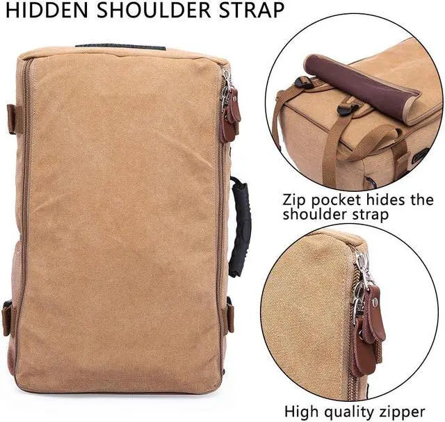 Alt view image 6 of 7 - KAKA 3-In-1 Canvas Backpack Duffle Backpack Canvas Shoulder Bag School Bag Rucksack Bookbag Hiking Backpack fits 15.6-inch Laptop, Khaki
