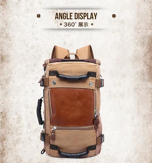 Main image of KAKA Travel Backpack, Large Canvas Backpack Vintage Travel Duffel Bags Classic Casual Daypack Duffle Bookbag for Men 3-In-1  fits 15.6-inch Laptop Bags Convertible Carry-On Bag, Khaki