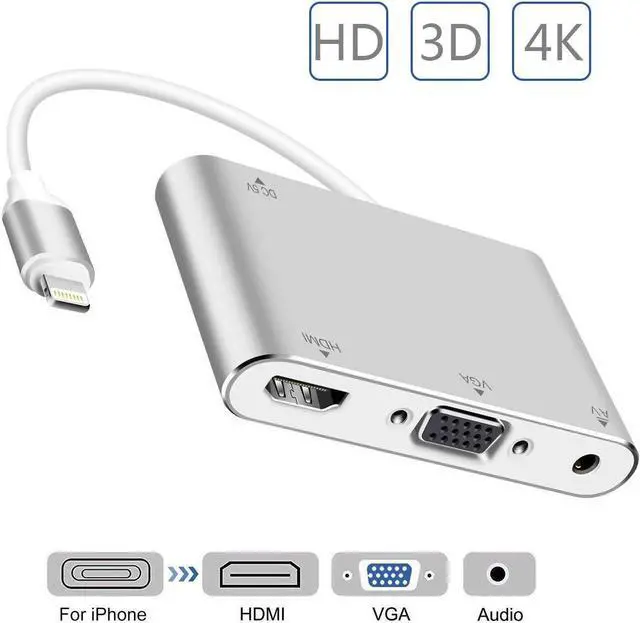 Main image of LUOM Digital HDMI Adapter Converter, Update Version 4 in 1 Plug and Play Digtal AV Adapter for iPhone X / 8 / 8Plus/7/7Plus/6/6s/6s Plus/5/5s iPad iPod to Projector HDTV (Silver)