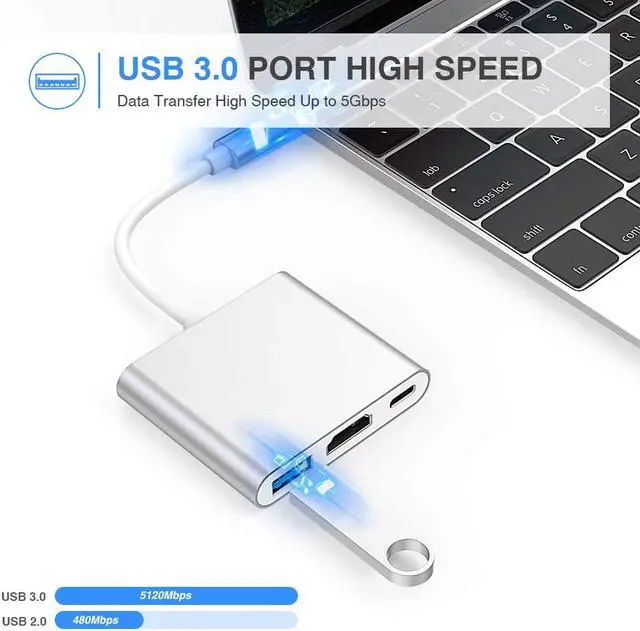 Alt view image 4 of 8 - LUOM USB-C to HDMI AdapterType C to HDMI 4K+USB 3.0+USB-C Converter Cable Charging Port Adapter for Apple MacBook ChromeBook Pixel Projector TV