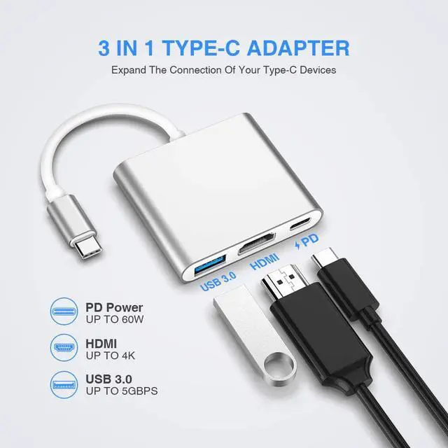 Alt view image 3 of 8 - LUOM USB-C to HDMI AdapterType C to HDMI 4K+USB 3.0+USB-C Converter Cable Charging Port Adapter for Apple MacBook ChromeBook Pixel Projector TV