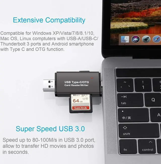 Alt view image 5 of 6 - LUOM SD Card Reader, USB 3.0 Type C Memory Card Reader OTG Adapter for SDXC, SDHC, SD, MMC, RS-MMC, Micro SD, TF, Micro SDXC, Micro SDHC, UHS-I Card