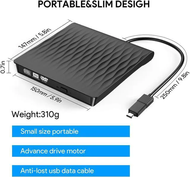 Alt view image 4 of 8 - LUOM External DVD Drive, USB 3.0 Type-C DVD±RW/CD±RW  Reader Writer Player Reader for PC Netbook Laptop Desktop with Mac OS Windows XP/7/8/10/Vista-Black