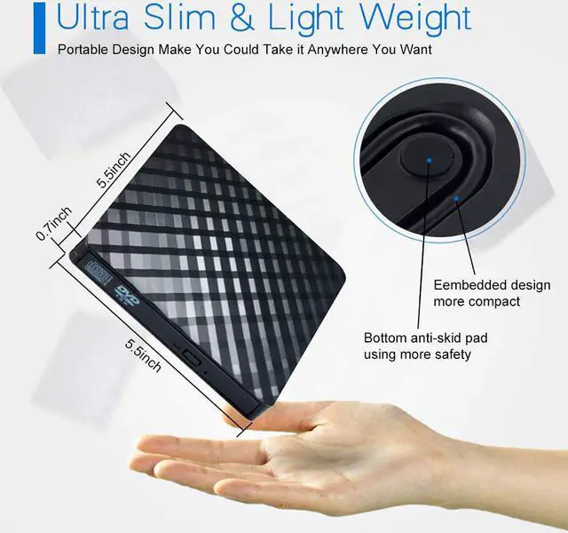 Alt view image 6 of 7 - LUOM External DVD Drive, High Speed Data Transfer USB 3.0 External CD DVD Reader Writer Player for Laptop Desktop MacBook Mac OS Windows 10/8/7/XP/Vista  - Black