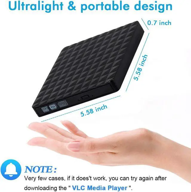 Alt view image 4 of 7 - LUOM Diamond Pattern External CD DVD Drive, USB 3.0 Portable DVDs CD DVD +/-RW Drive Burner Reader Player Compatible with Notebook Laptop Macbook Desktop PC Windows (Black)