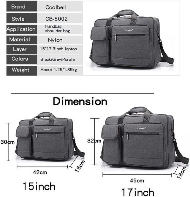 Alt view image 3 of 7 - LUOM 15.6 inch Laptop Bag, Travel Briefcase with Organizer, Large Hybrid Shoulder Bag, Water Resisatant Business Messenger Briefcases for Men and Women Fits 15.6 Inch Laptop, Computer, Tablet - Gray