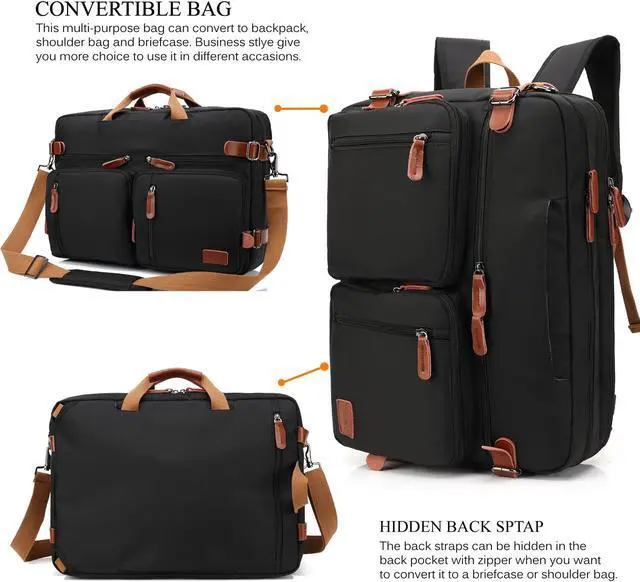 Alt view image 2 of 7 - LUOM Convertible Laptop Backpack Nylon Messenger Bag Shoulder Briefcase Multifunctional Travel Rucksack Hiking Knapsack College Notebook Bag Fits 17.3 Inch Laptops for Men/Women, Black