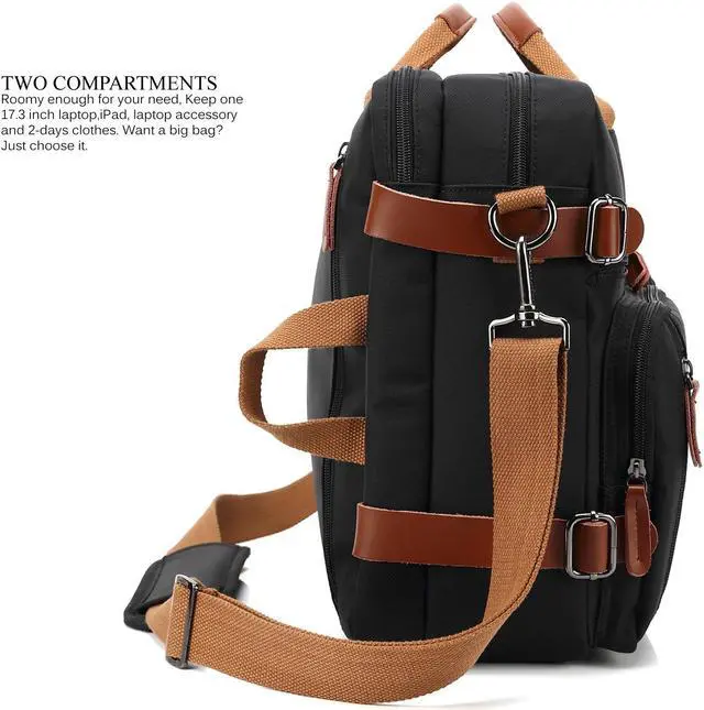 Alt view image 3 of 7 - LUOM Convertible Laptop Backpack Nylon Messenger Bag Shoulder Briefcase Multifunctional Travel Rucksack Hiking Knapsack College Notebook Bag Fits 17.3 Inch Laptops for Men/Women, Black