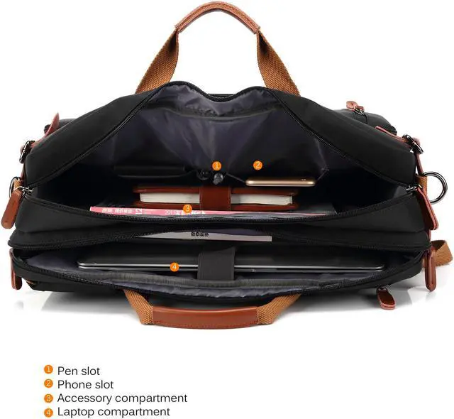 Alt view image 4 of 7 - LUOM Convertible Laptop Backpack Nylon Messenger Bag Shoulder Briefcase Multifunctional Travel Rucksack Hiking Knapsack College Notebook Bag Fits 17.3 Inch Laptops for Men/Women, Black