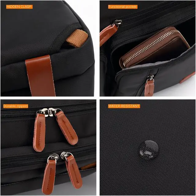 Alt view image 7 of 7 - LUOM Convertible Laptop Backpack Nylon Messenger Bag Shoulder Briefcase Multifunctional Travel Rucksack Hiking Knapsack College Notebook Bag Fits 17.3 Inch Laptops for Men/Women, Black