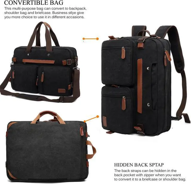 Alt view image 2 of 7 - LUOM 15.6inch Laptop Computer Bag Messenger Bag Multi-compartment Briefcase Convertible Laptop Backpack (Canvas Gray)