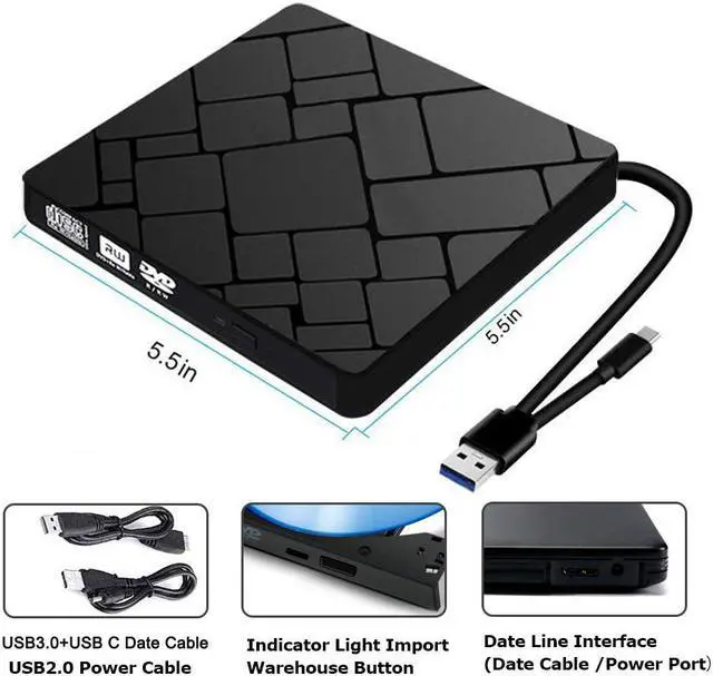 Alt view image 3 of 7 - LUOM External DVD Drive, USB 3.0 Type C CD Drive, Dual Port DVD-RW Player, Portable Optical Burner Writer Rewriter, High Speed Data Transfer for Laptop Notebook Desktop PC MAC OS Windows