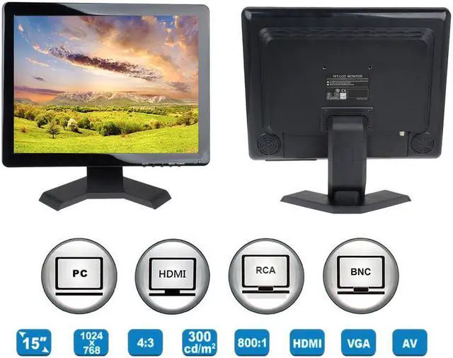 Alt view image 6 of 7 - TPEKKA 15" Inch HDMI/BNC/AV/VGA Input TFT LCD security monitor 4:3 /16:9 TV PC Computer Screen Industrial-grade Easy-to-use