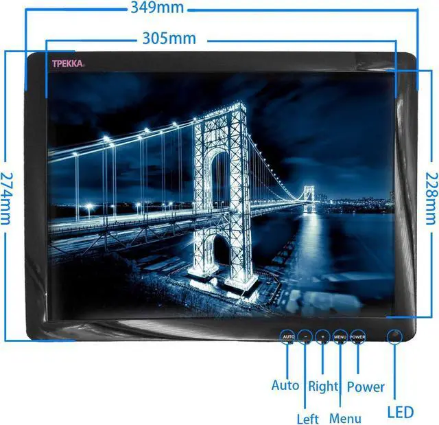 Alt view image 2 of 7 - TPEKKA 15" Inch HDMI/BNC/AV/VGA Input TFT LCD security monitor 4:3 /16:9 TV PC Computer Screen Industrial-grade Easy-to-use
