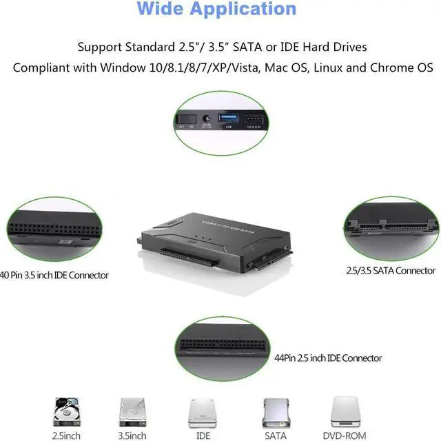 Alt view image 7 of 8 - USB 3.0 to Sata/IDE Adapter Converter Hard Driver Adapter for2.5"/3.5" SATA HDD/SSD & IDE HDD Converter Power Switch Support 4TB