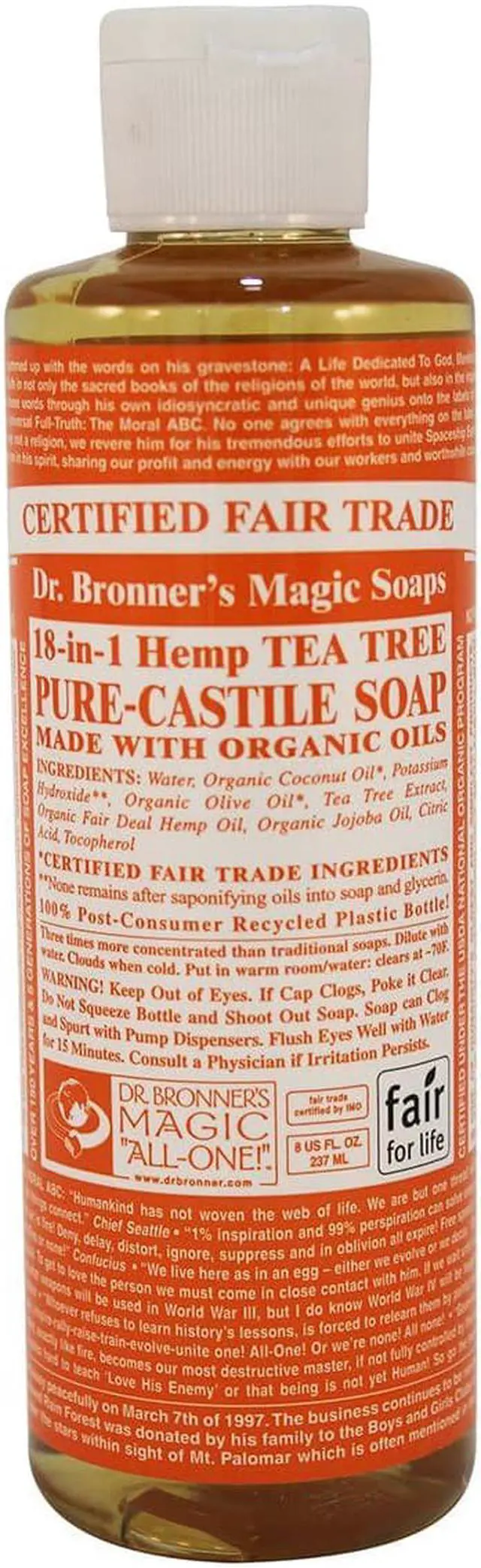Main image of Superior Pure Castile Liquid Soap: All Natural Soap w/ Organic Essential Oil: Olive, Jojoba & Hemp Oil - All Purpose Castile Soap for Skin Care, Hand Wash, Cleaning & More - Tea Tree 8 Fl Oz