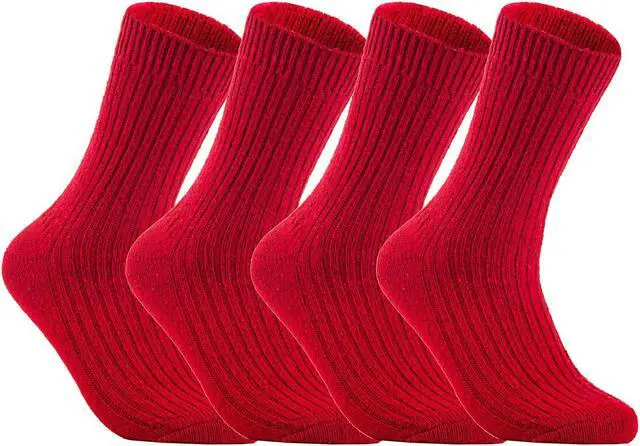 Main image of Men's 4 Pairs High Performance Wool Socks | Breathable & Lightweight Crew Socks as Hiking Socks & Running Socks FS03 Medium (Red)