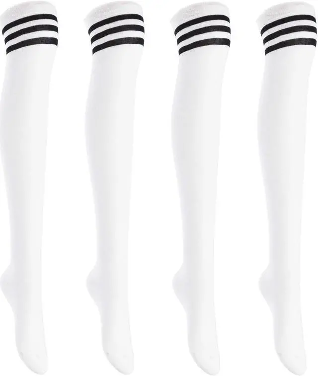 Main image of Lian LifeStyle Women's 4 Pairs Adorable, Fashionable, Super Comfortable and Ultra-Soft Thigh High Natural Cotton Socks LW1022 Size 6-9 (White) 4p1c5