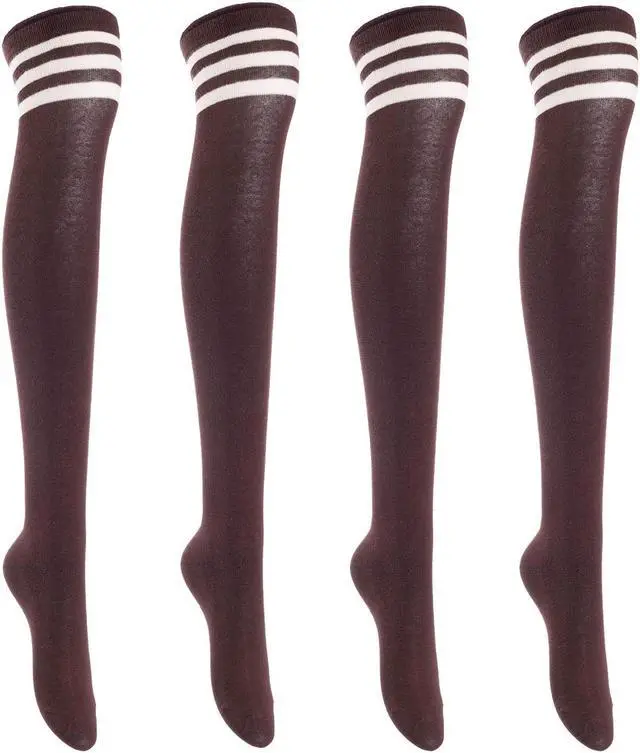 Main image of Lian LifeStyle Women's 4 Pairs Adorable, Fashionable, Super Comfortable and Ultra-Soft Thigh High Natural Cotton Socks Size L1022 6-9 (Coffee) 4p1c3