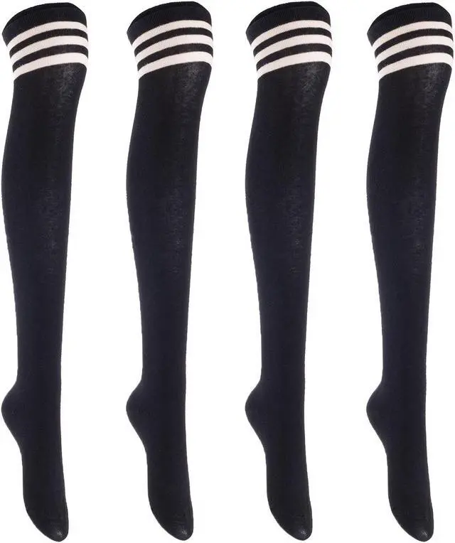 Main image of Lian LifeStyle Women's 4 Pairs Adorable, Fashionable, Super Comfortable and Ultra-Soft Thigh High Natural Cotton Socks L1022 Size 6-9 (Black) 4p1c1