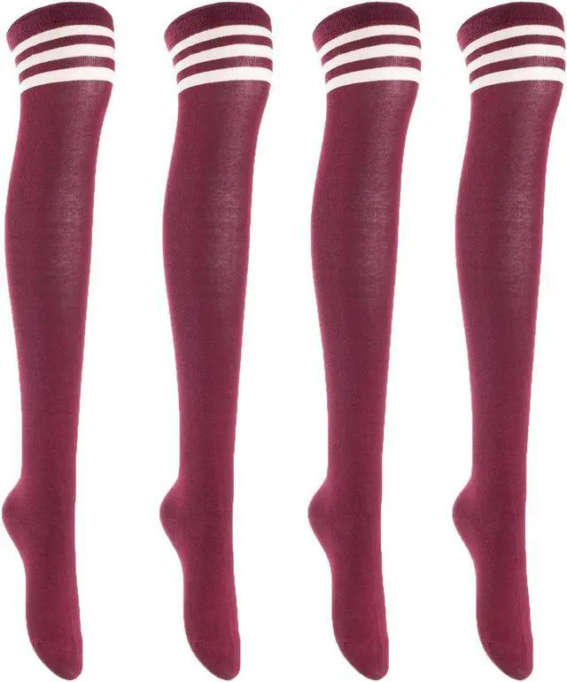Main image of Lian LifeStyle Big Girls' Women's 4 Pairs Exquisite Thigh High Cotton In Vibrant Unique Colors Socks LBG1022 Size 6-9 (Wine) 4p1c7