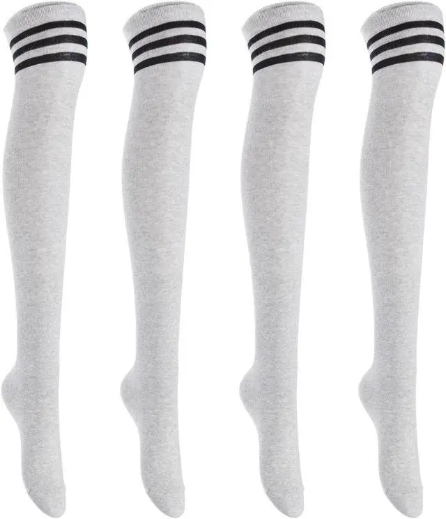 Main image of Lian LifeStyle Women's 4 Pairs Adorable, Fashionable, Super Comfortable and Ultra-Soft Thigh High Natural Cotton Socks Size 6-9 (Light Grey) LW1022