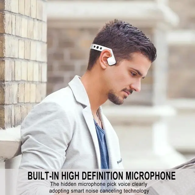 Alt view image 4 of 4 - Lian LifeStyle Premium Bone Conduction Headphones Lightweight & Waterproof w/ Mic & Bluetooth Wireless Over Ear Headset Suitable for Sports LLSHHW-YKL (White)