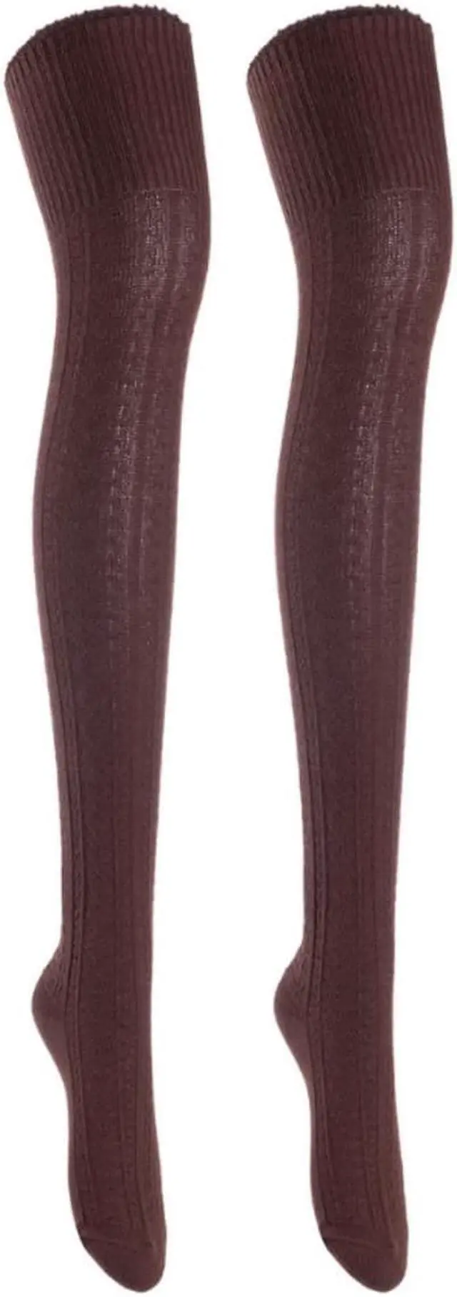 Main image of Lian LifeStyle Women's 2 Pairs Adorable, Super Comfortable, Fashionable Thigh High Cotton Socks for everyday relaxed feet LW1025 Size 6-9(Coffee)