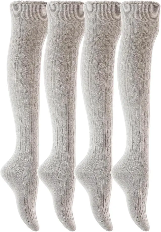 Main image of Lian LifeStyle Women's 4 Pairs Adorable, Fashionable, Super Comfortable and Ultra-Soft Thigh High Natural Cotton Socks L1024 Size 6-9 (Light Grey)