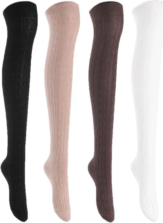 Main image of Lian LifeStyle Women's 4 Pairs Adorable, Fashionable, Super Comfortable and Ultra-Soft Thigh High Natural Cotton Socks L1024 Size 6-9 4C-06(Assorted)