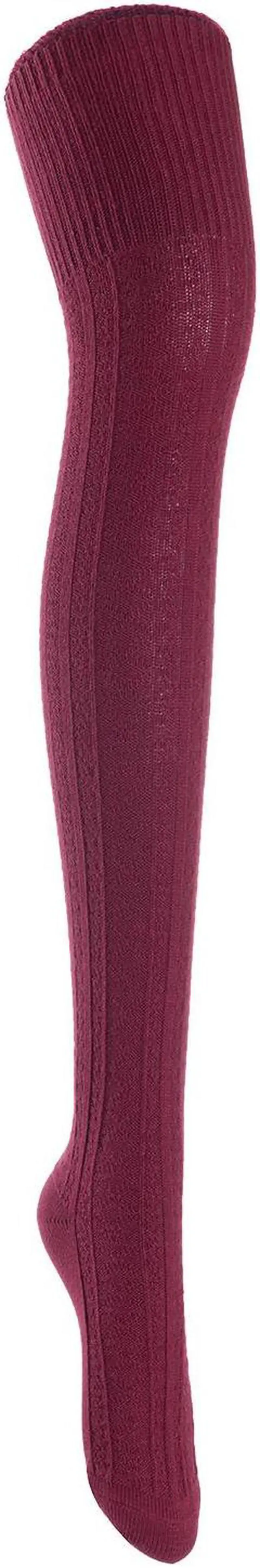 Main image of Lian LifeStyle Women's 1 Pair Adorable, Super Comfortable And Fashionable Thigh High Cotton Socks for everyday relaxed feet LW1025 Size 6-9(Wine)