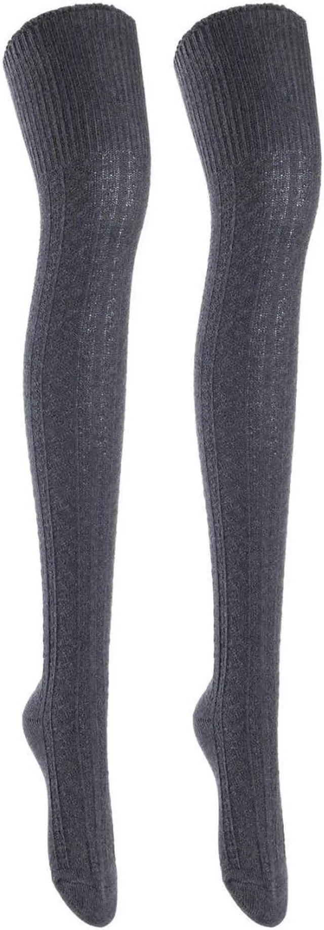 Main image of Lian LifeStyle Women's 2 Pairs Adorable, Super Comfortable, Fashionable Thigh High Cotton Socks for everyday relaxed feet LW1025 Size 6-9(Dark Grey)