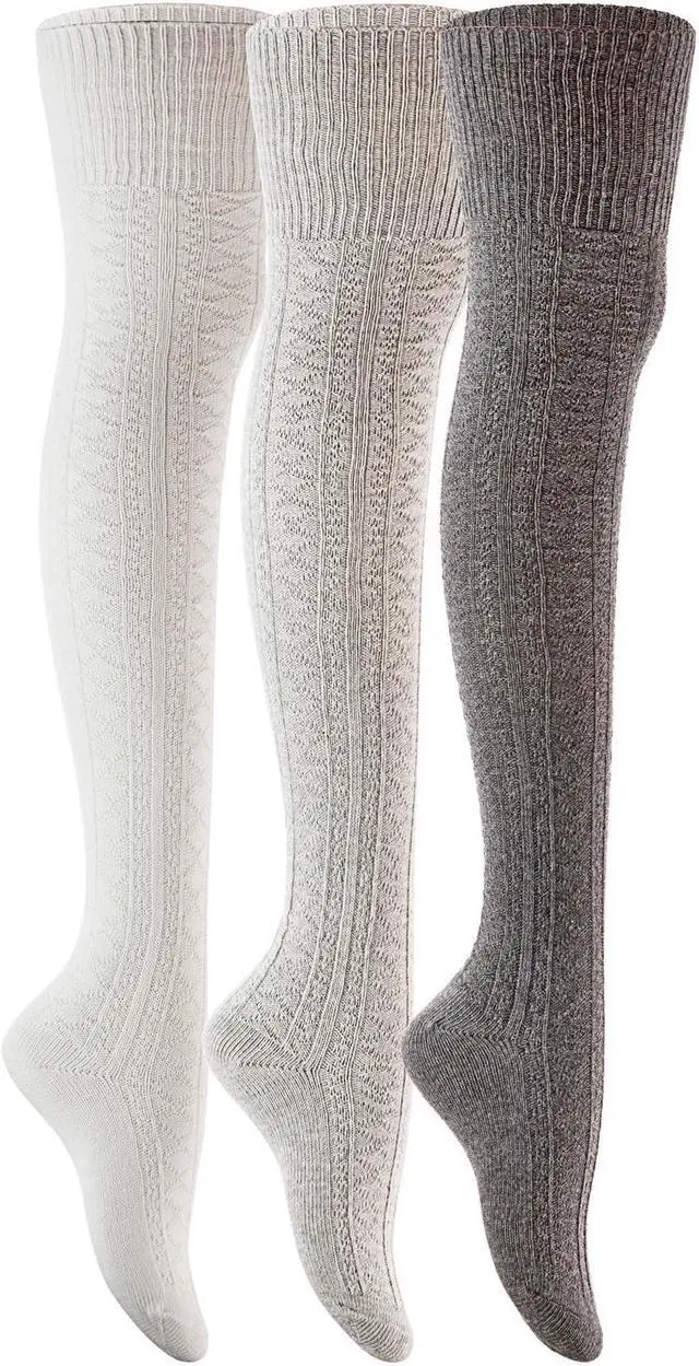 Main image of Lian LifeStyle Women's 3 Pairs Adorable, Super Comfortable and Ultra-Soft Thigh High Cotton Natural Socks L1025-03 Size 6-9(Dark Grey,Grey,CreamWhite)