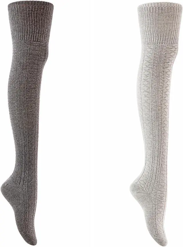 Main image of Lian LifeStyle Women's 2 Pairs Super Comfortable And Fashionable Thigh High Cotton Socks for everyday relaxed feet LW1025 Size 6-9 (Dark Grey+Grey)
