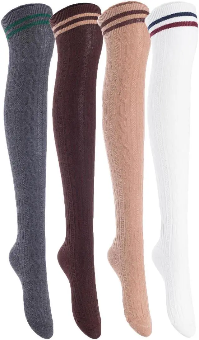 Main image of Lian LifeStyle Women's 4 Pairs Adorable, Super Comfortable and Ultra-Soft Thigh High Natural Socks Size 6-9 LW1023 (DarkGrey,Coffee,Khaki,White)