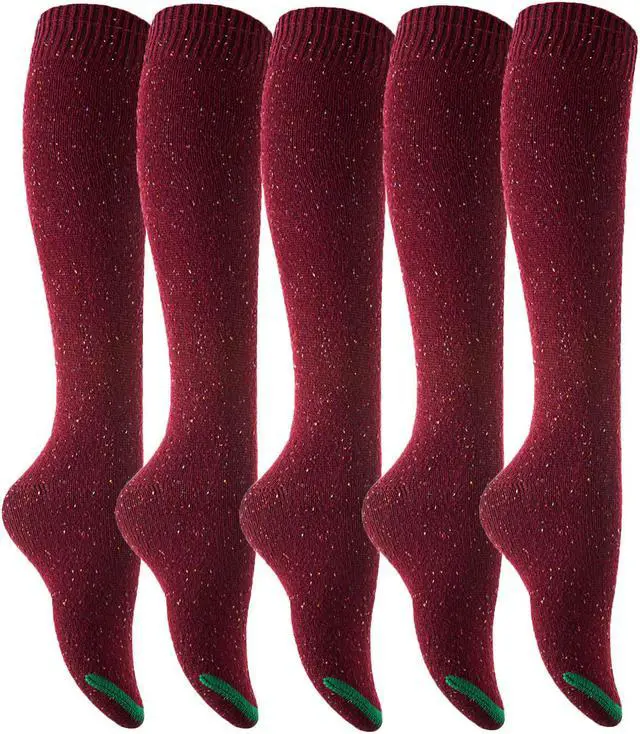 Main image of Lian LifeStyle Women's 5 Pairs Awesome, Breathable, Fancy and Cozy Knee High Cotton Boot Socks HR158212 Size 6-9(Wine)