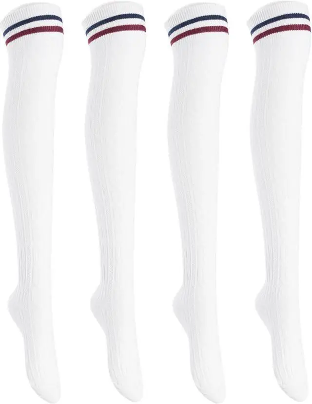 Main image of Lian LifeStyle Women's 4 Pairs Adorable, Fashionable, Super Comfortable and Ultra-Soft Thigh High Natural Socks LW1023 Size 6-9 (White)