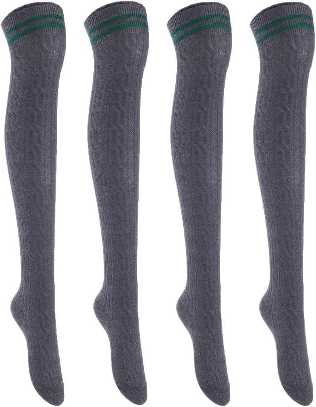 Main image of Lian LifeStyle Women's 4 Pairs Adorable, Fashionable, Super Comfortable and Ultra-Soft Thigh High Natural Cotton Socks LW1023 Size 6-9 (DarkGrey)4p1c2