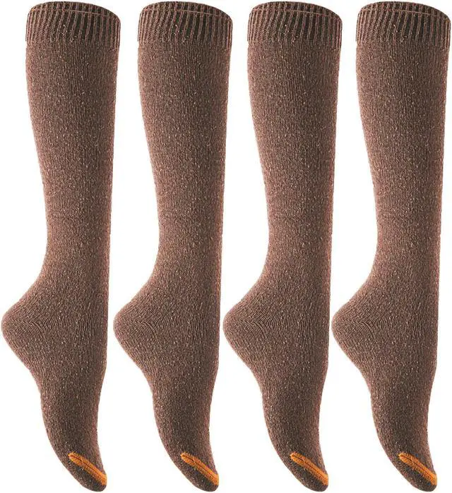 Main image of Lian LifeStyle Women's 4 Pairs Awesome, Breathable, Fancy and Cozy Knee High Cotton Boot Socks HR158212 Size 6-9 (Coffee)