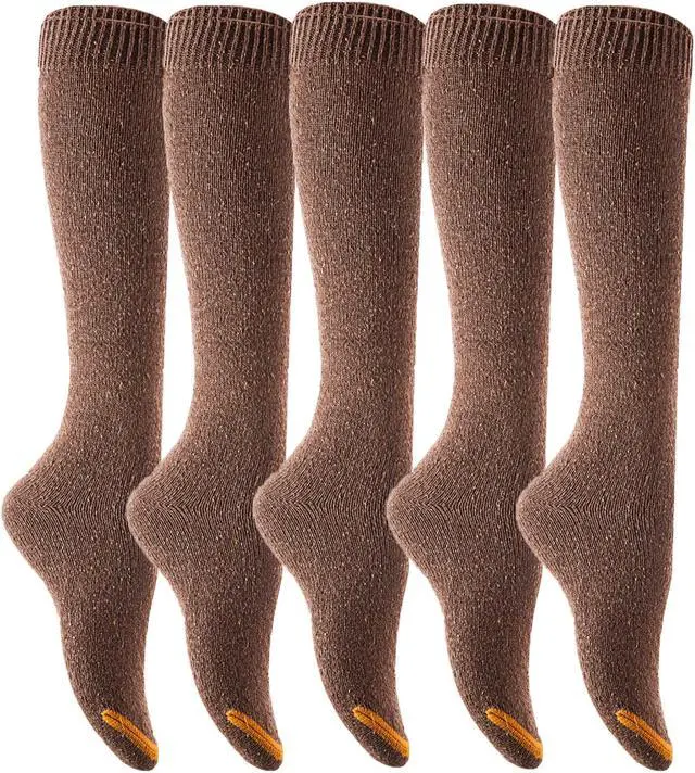 Main image of Lian LifeStyle Women's 5 Pairs Awesome, Breathable, Fancy and Cozy Knee High Cotton Boot Socks HR158212 Size 6-9(Coffee)